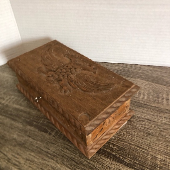 Hand Carved Double Eagle Wood Box with Key - Picture 10 of 15
